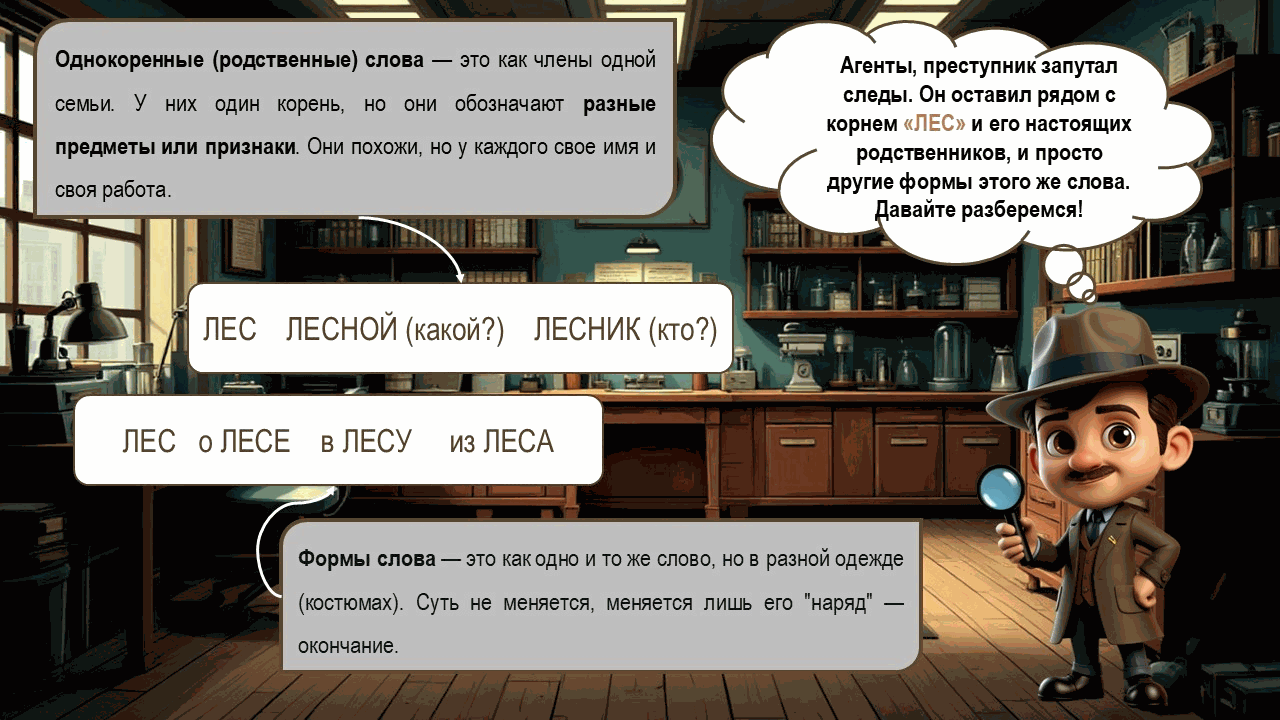Однокоренные слова и формы слова — пример 3